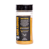 Low n Slow Basics Honey Soy Slammer pork rub 250g, left side of shaker, transparent background
