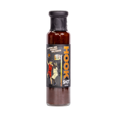 Low n Slow Basics Hook Shot jalapeno whiskey BBQ sauce 250ml, front of bottle on transparent background