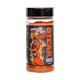 Low n Slow Basics Steak Shooter Spicy beef rub 250g, front of shaker on transparent background