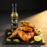 McAdventures The Trailblazer Sweet Chilli Sauce 150ml glazed on crispy chicken wings beauty shot, lifestyle