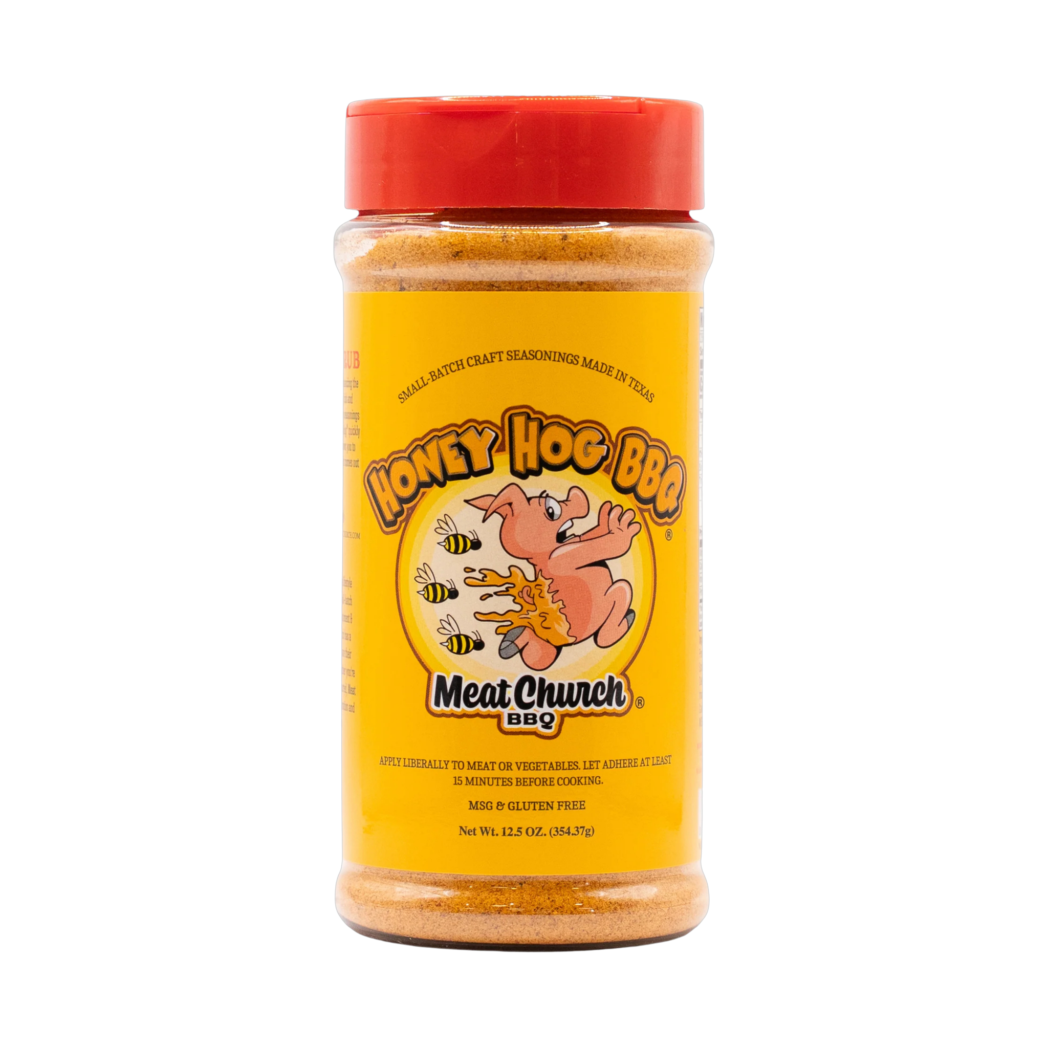 Meat Church Honey Hog 354g BBQ rub — front of shaker on transparent background