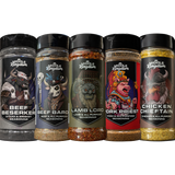 Middle Kingdom BBQ rub and seasoning bundle 5 pack — all five shakers on transparent background