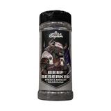 Middle Kingdom Beef Berserker 170g steak and brisket seasoning — front of shaker on transparent background
