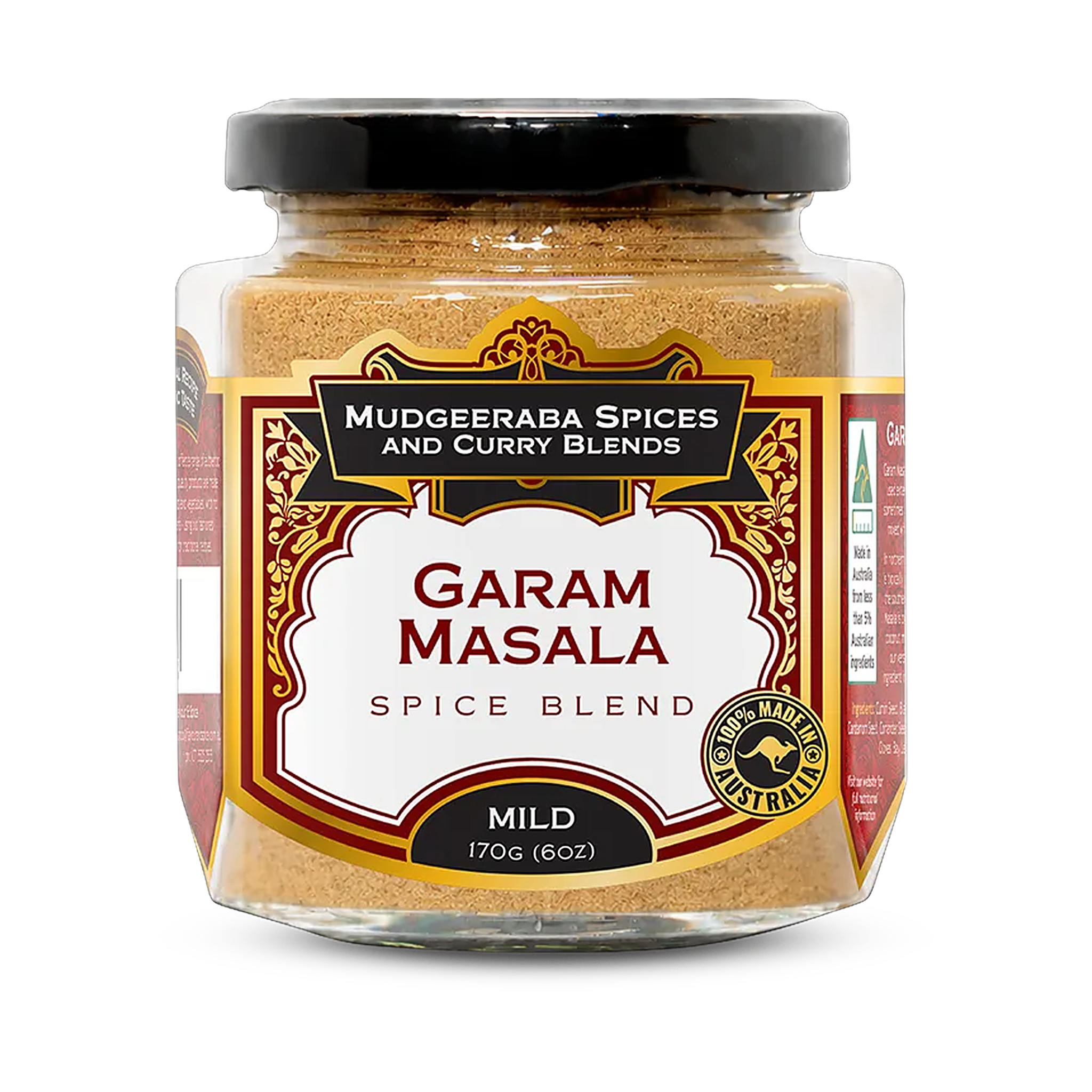 Mudgeeraba Spices Garam Masala Spice Blend 170g jar, front label