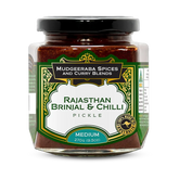Mudgeeraba Spices Rajasthan Brinjal & Chilli Pickle Medium 270g jar, front label