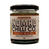 Nomad Chilli Co Salsa Macha Mexican chilli oil 150g, front of jar on transparent background