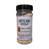Outlaw Barbecue four pack bundle — Gold Rush 280g garlic butter rub shaker, transparent background