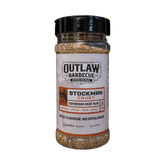 Outlaw Barbecue four pack bundle — Stockman CRUST 250g espresso beef rub shaker, transparent background