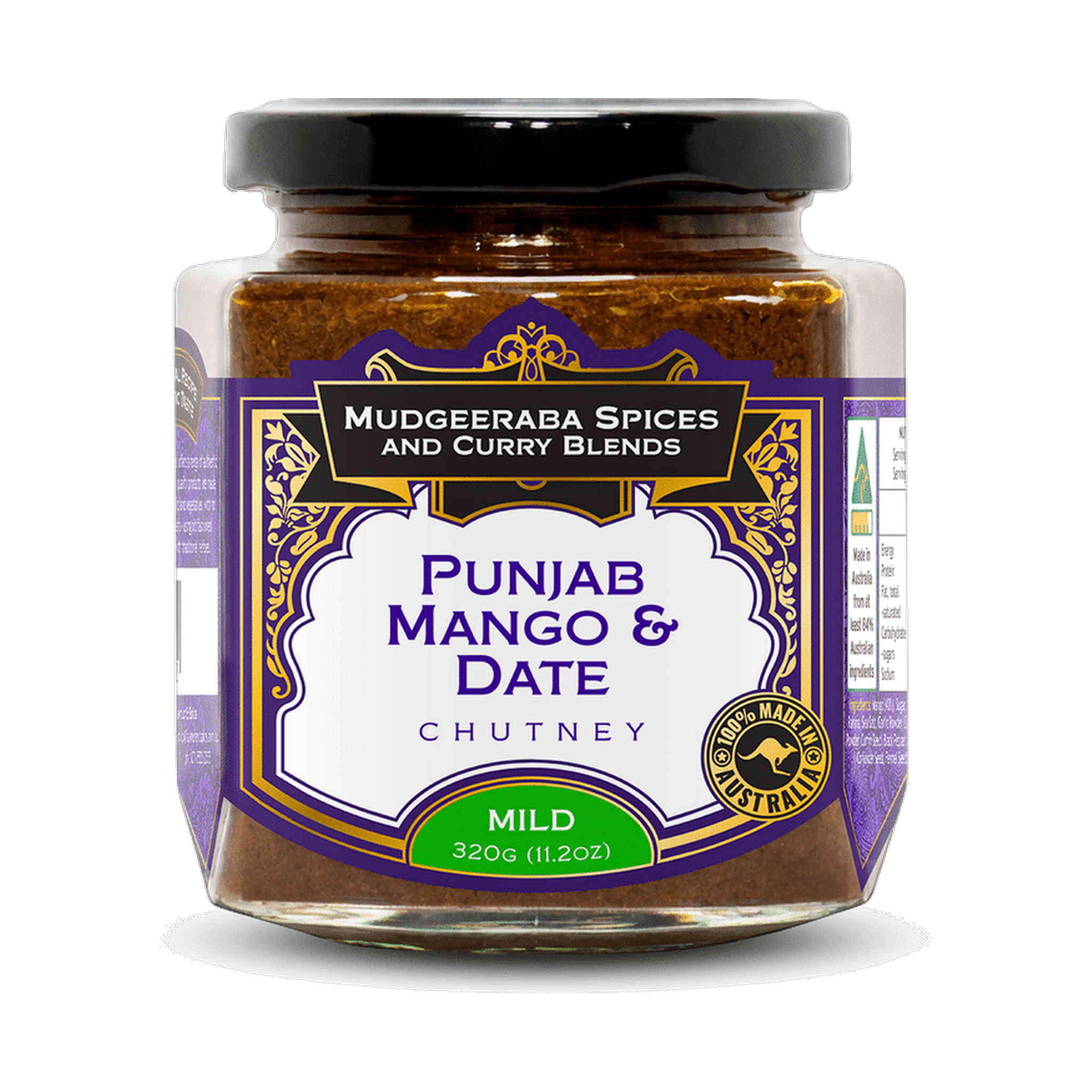 Mudgeeraba Spices Punjab Mango & Date Chutney Mild 320g jar front