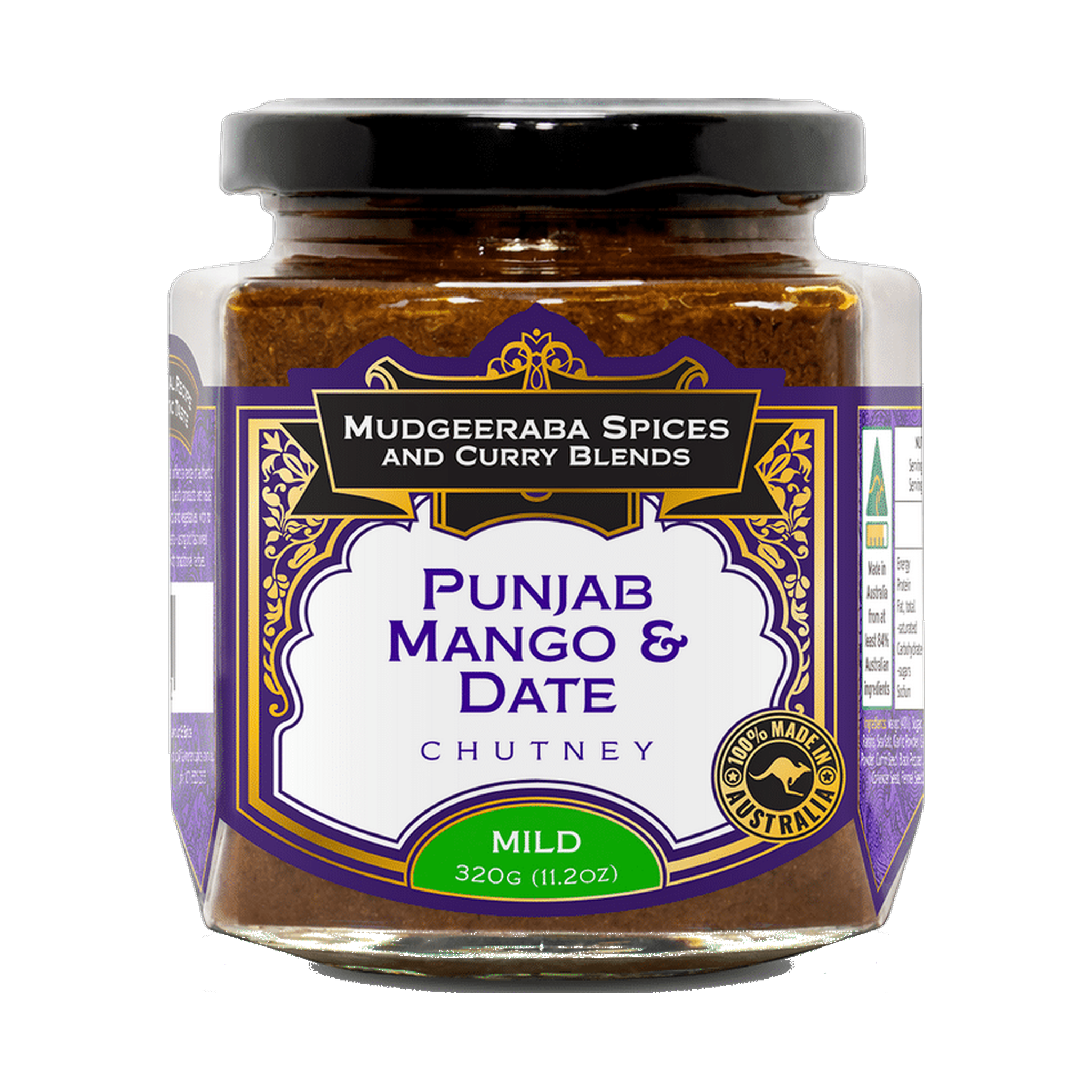 Mudgeeraba Spices Punjab Mango & Date Chutney Mild 320g jar front