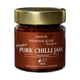 Proud Phoenix & Co Pork Chilli Jam 212ml — front of jar on a transparent background