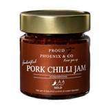 Proud Phoenix & Co Pork Chilli Jam 212ml — front of jar on a transparent background