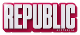 Republic Australia barbecue brand logo, 3D pink block wordmark with white outline glow, on transparent background