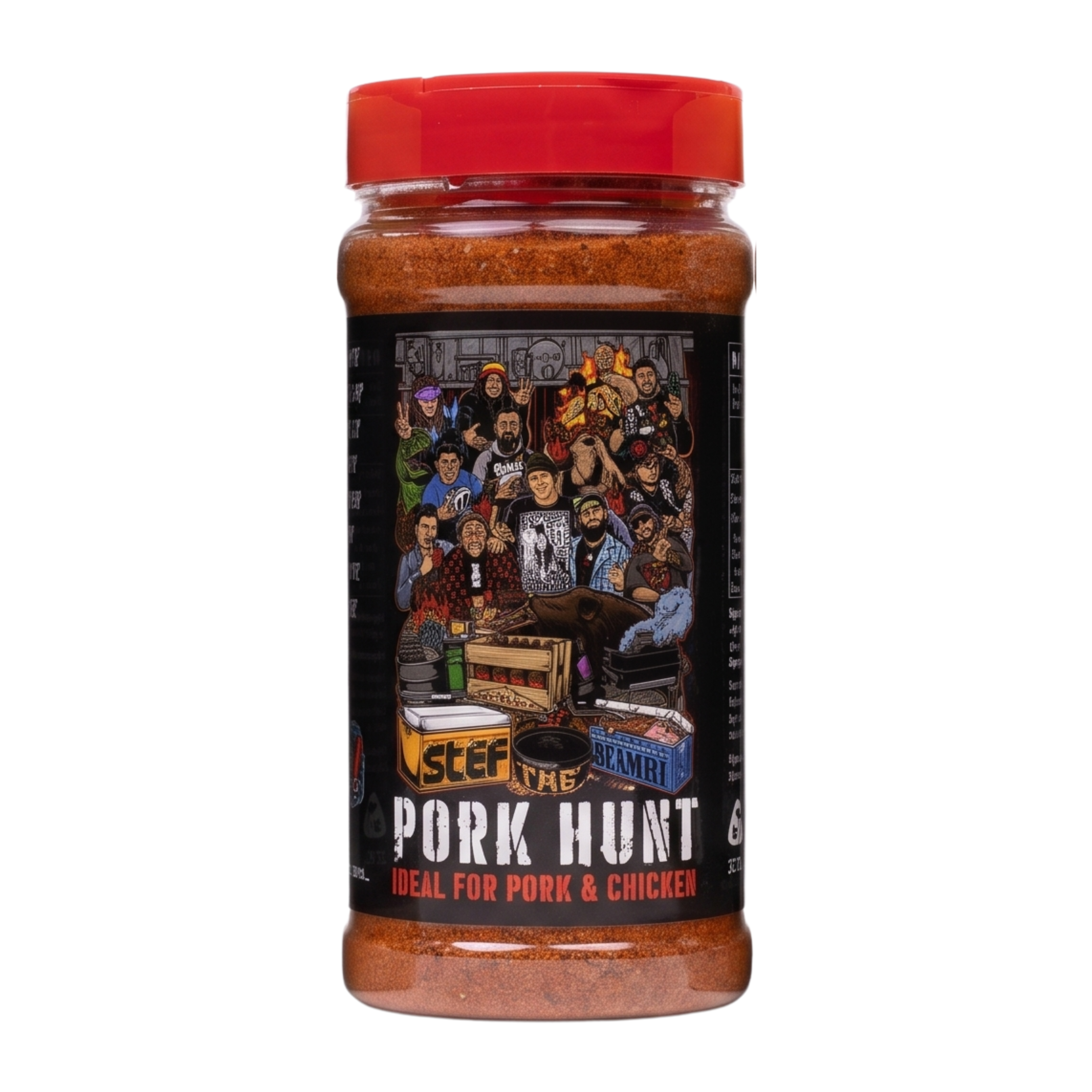 Stef the Maori Pork Hunt 240g pork and chicken seasoning, front of shaker, high-resolution