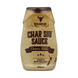 Rum and Que Char Siu Chinese BBQ sauce 300ml, front of bottle on transparent background