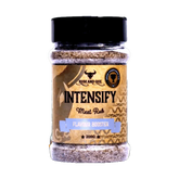 Rum and Que Intensify all purpose rub 200g, front of shaker on transparent background