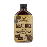 Rum and Que Meat Juice BBQ sauce and glaze 500ml, front of bottle on transparent background
