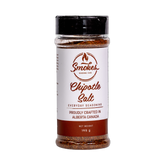 Smokes Chipotle Salt 195g finishing salt, front of shaker on transparent background