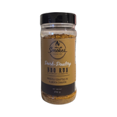 Smokes Pork-Poultry pork & poultry BBQ rub 250g, front of shaker on transparent background