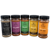 Smokes Seasoning Full Range Bundle — all five BBQ rubs: Brisket Black, Cherry Chipotle, Asian Spice, Pork-Poultry and The Standard