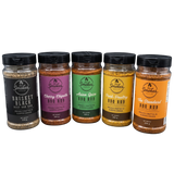 Smokes Seasoning Full Range Bundle — all five BBQ rubs: Brisket Black, Cherry Chipotle, Asian Spice, Pork-Poultry and The Standard
