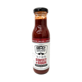 Smoky Pastures Sweet and Sour BBQ sauce 250ml, front of bottle on transparent background