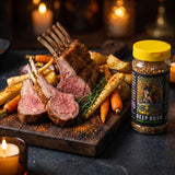 Stef the Maori Deep Bush horopito seasoning — seared rack of lamb cutlets with roast root vegetables