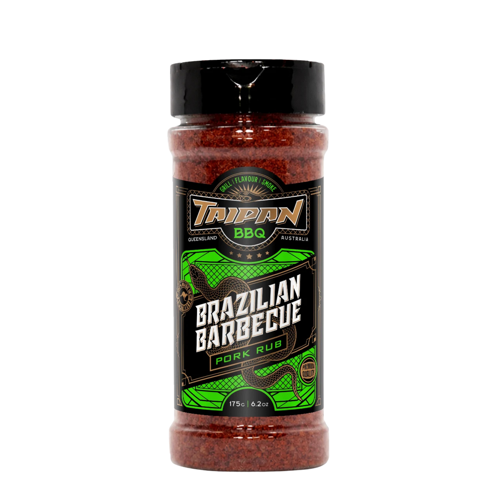 TAIPAN BBQ Brazilian Pork low & slow BBQ rub 175g — front on transparent background