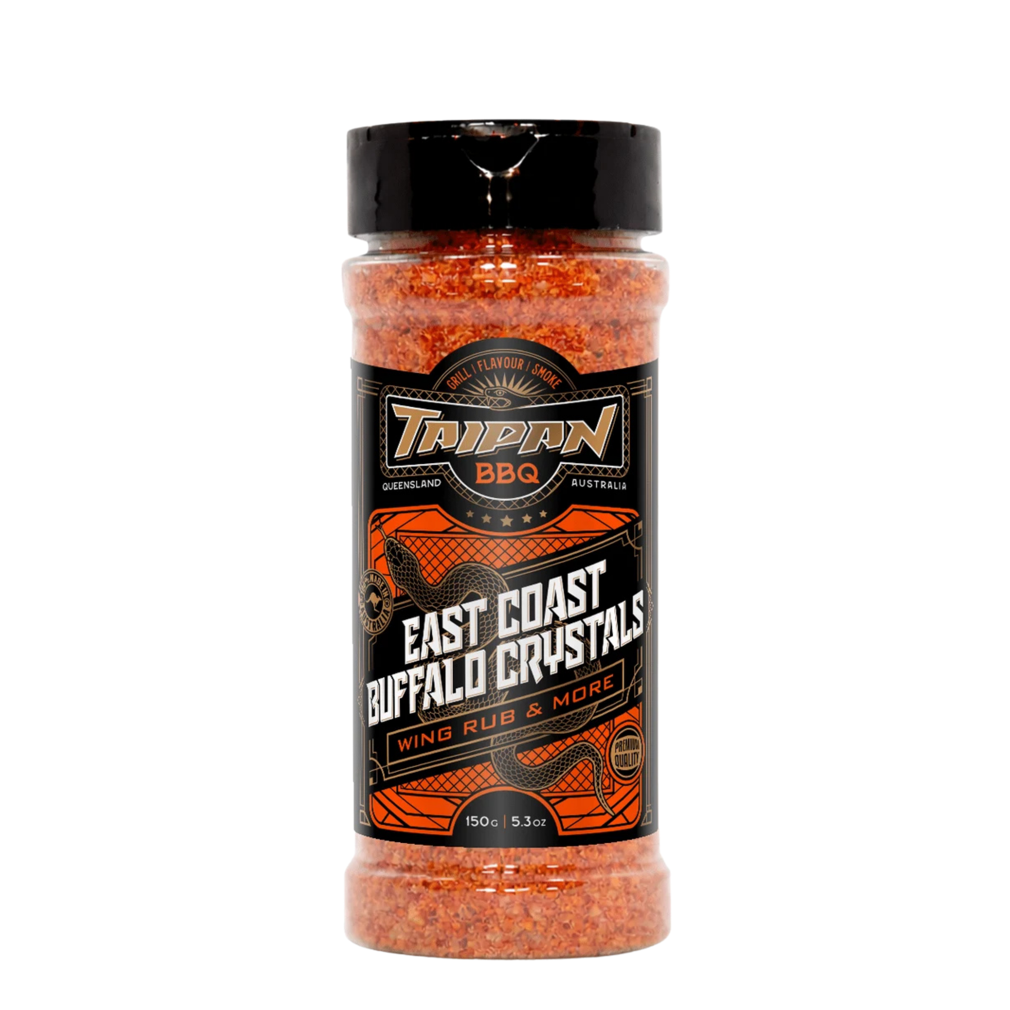 TAIPAN BBQ East Coast Buffalo Crystals wing seasoning 150g — front on transparent background