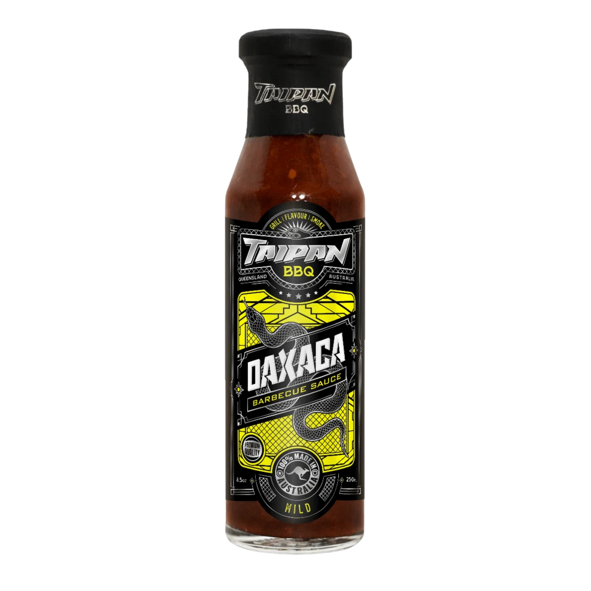 TAIPAN BBQ Oaxaca mild smoky-sweet BBQ sauce 250ml — front on transparent background