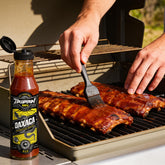 TAIPAN BBQ Oaxaca mild smoky-sweet BBQ sauce 250ml — use shot, brushing sauce onto ribs on the grill