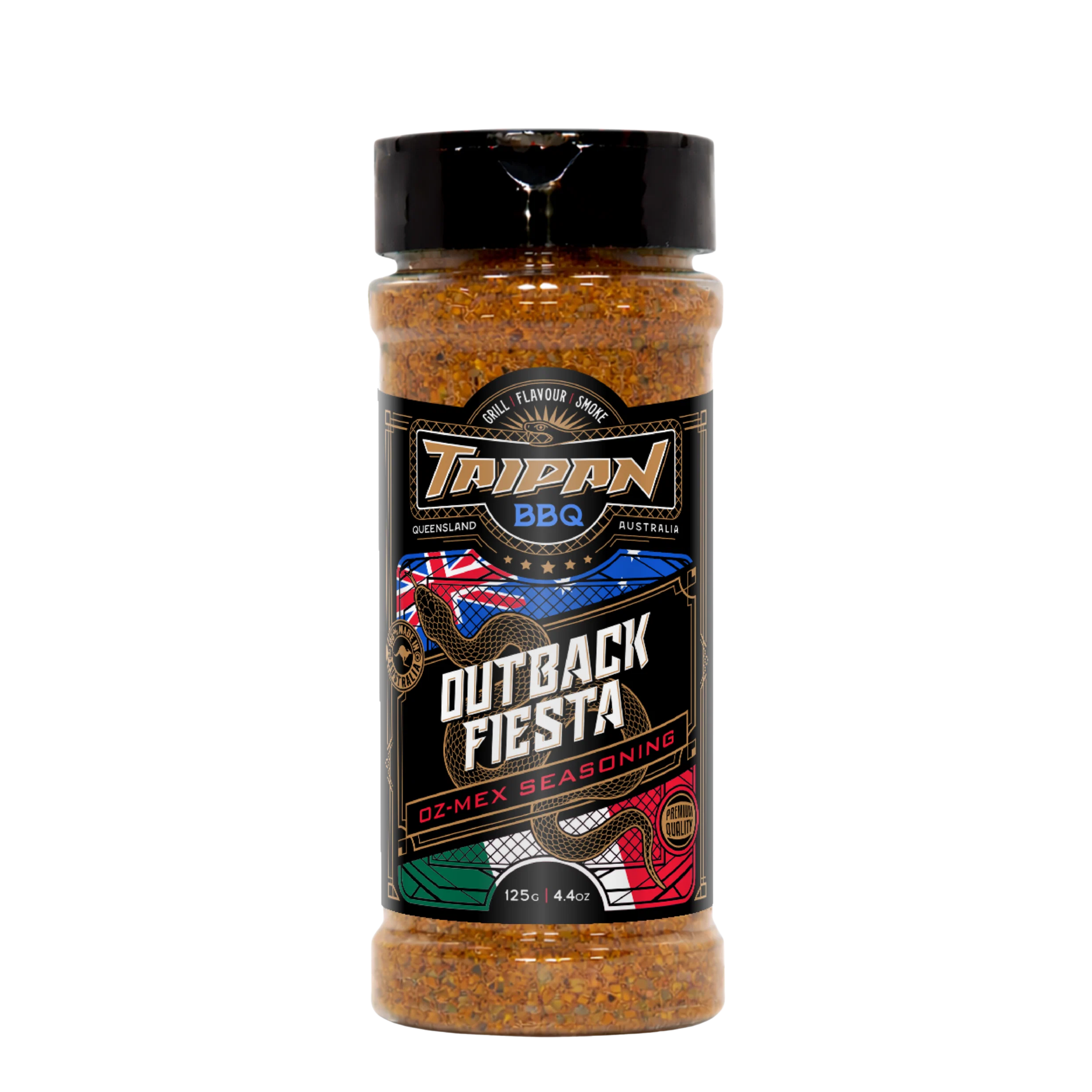 TAIPAN BBQ Outback Fiesta Oz-Mex seasoning 125g — front on transparent background