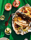 Tex-Mex by Ford Fry & Jessica Dupuy hardback cookbook — tacos, salsas and drinks page across a green table