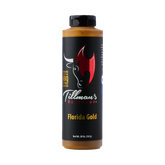 Tillman's Barbecue Florida Gold mustard BBQ sauce 567g, front of bottle on transparent background