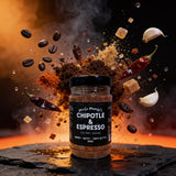 Uncle Mungo's Chipotle & Espresso 300g chipotle espresso dry rub — exploded high-speed shot with espresso beans, chipotle and paprika