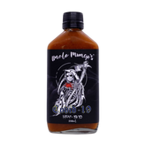 Uncle Mungo's Covid-19 200ml four-pepper superhot hot sauce — front of bottle on transparent background