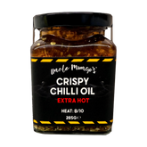 Uncle Mungo's Crispy Chilli Oil Extra Hot 285g extra hot crispy chilli oil — front of jar on transparent background