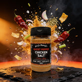 Uncle Mungo's Ghost Pepper Chicken Salt 300g ghost pepper chicken salt — exploded high-speed shot with ghost peppers, salt and onion