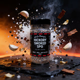 Uncle Mungo's Hickory Smoked SPG 300g hickory smoked salt pepper garlic rub — exploded high-speed shot with sea salt, black pepper and garlic