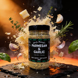 Uncle Mungo's Parmesan & Garlic 300g parmesan and garlic seasoning — exploded high-speed shot with parmesan, garlic and herbs