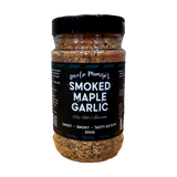 Uncle Mungo's Smoked Maple Garlic 300g smoked maple garlic dry rub — front of shaker on transparent background