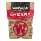 Western BBQ Products Cherry Smoking Wood Chips 600g bag — front of bag on transparent background
