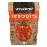 Western BBQ Products Mesquite Smoking Wood Chips 750g bag — front of bag on transparent background