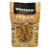 Western BBQ Products Pecan Smoking Wood Chips 700g bag — front of bag on transparent background