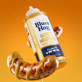Blues Hog Honey Mustard Sauce 595g — bratwurst glazed with sauce, lifestyle shot