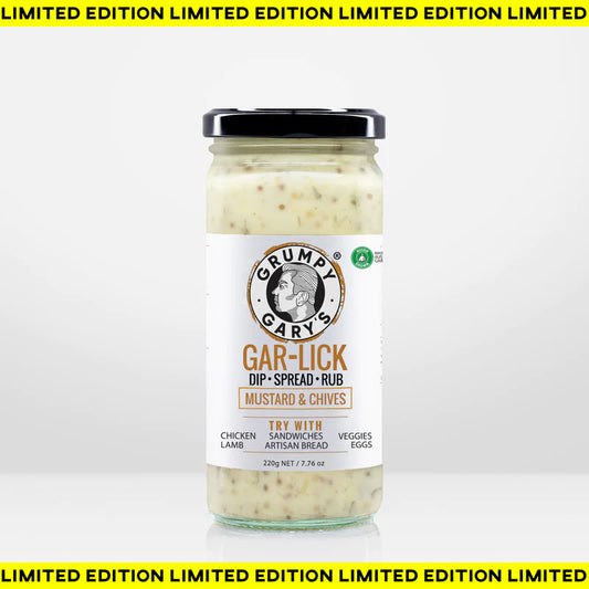 GRUMPY GARYS: Mustard & Chives Gar-Lick Dip – 220g