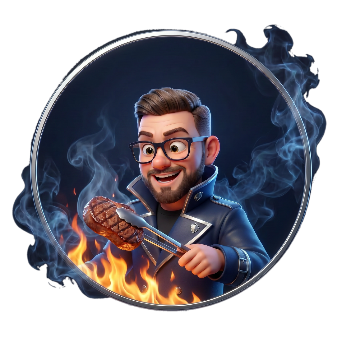 The Rub Smuggler medallion - 191 grinning flipping steak flames - searing myth-busting