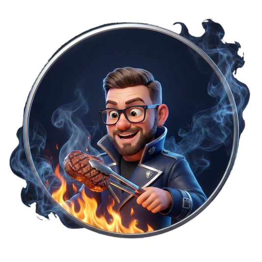 The Rub Smuggler medallion - 191 grinning flipping steak flames - searing myth-busting