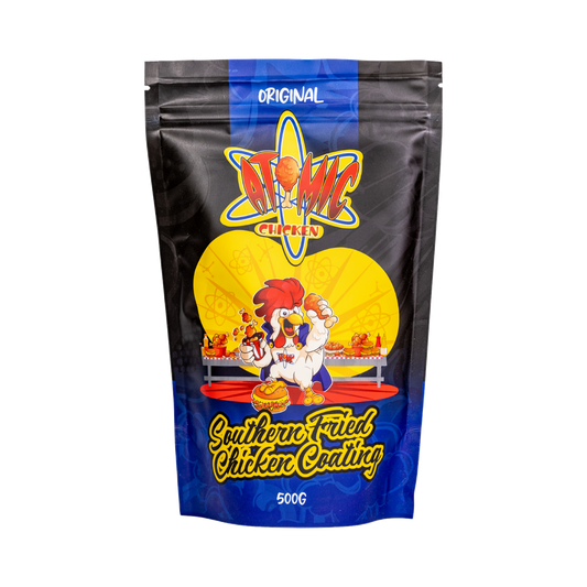 Atomic Chicken Original Southern Fried Chicken Coating 500g, front of pack on transparent background