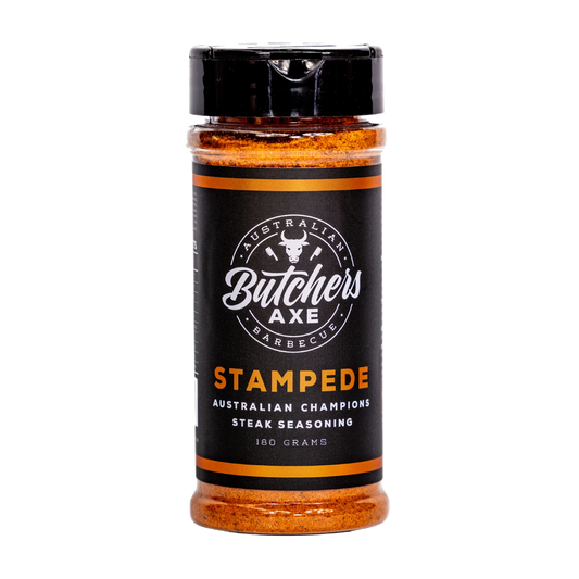 Butchers Axe Stampede Steak Seasoning, 180g shaker, an Australian-made sugar-free beef rub